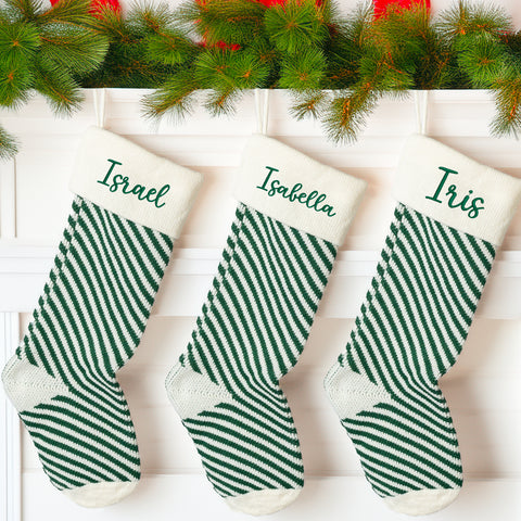 Personalized Christmas Stockings, Embroidered Stockings, Stripes Personalized Stockings