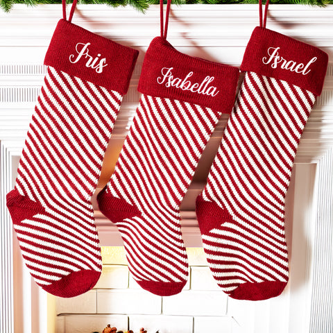 Personalized Christmas Stockings, Embroidered Stockings, Stripes Personalized Stockings