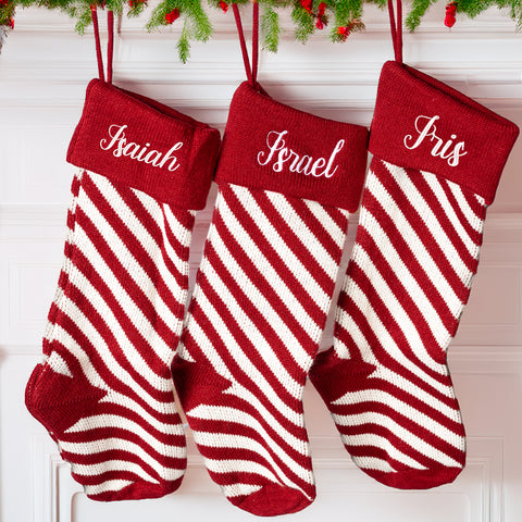 Personalized Christmas Stockings, Embroidered Stockings, Stripes Personalized Stockings