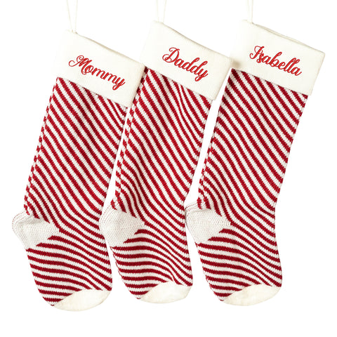 Personalized Christmas Stockings, Embroidered Stockings, Stripes Personalized Stockings