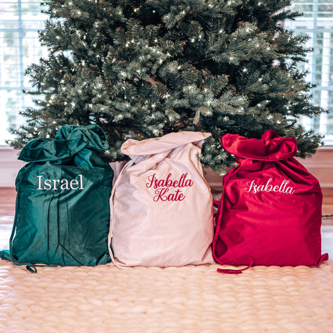 Personalized Christmas Santa Sacks | Embroidered Velvet Custom Santa Sack | Large Christmas Gift Bag | Extra Large Christmas Stocking Sacks