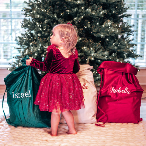 Personalized Christmas Santa Sacks | Embroidered Velvet Custom Santa Sack | Large Christmas Gift Bag | Extra Large Christmas Stocking Sacks