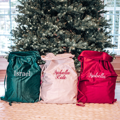 Personalized Christmas Santa Sacks | Embroidered Velvet Custom Santa Sack | Large Christmas Gift Bag | Extra Large Christmas Stocking Sacks