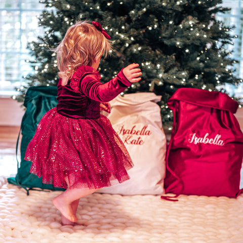 Personalized Christmas Santa Sacks | Embroidered Velvet Custom Santa Sack | Large Christmas Gift Bag | Extra Large Christmas Stocking Sacks
