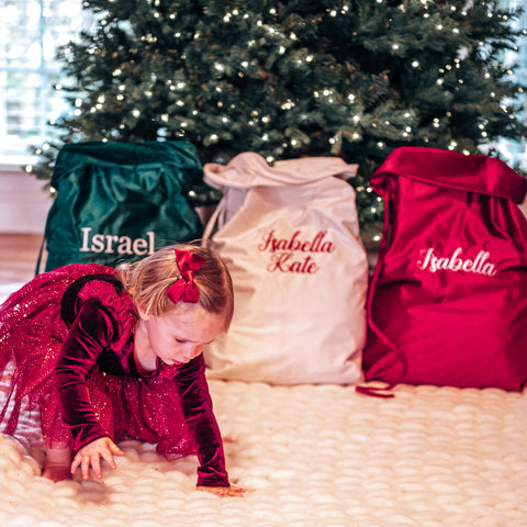 Personalized Christmas Santa Sacks | Embroidered Velvet Custom Santa Sack | Large Christmas Gift Bag | Extra Large Christmas Stocking Sacks