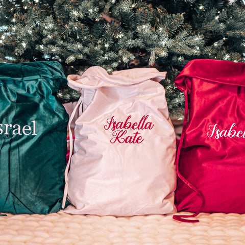 Personalized Christmas Santa Sacks | Embroidered Velvet Custom Santa Sack | Large Christmas Gift Bag | Extra Large Christmas Stocking Sacks